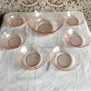 American Sweetheart Pink Depression Glass Berry Bowl Set 7 Pieces